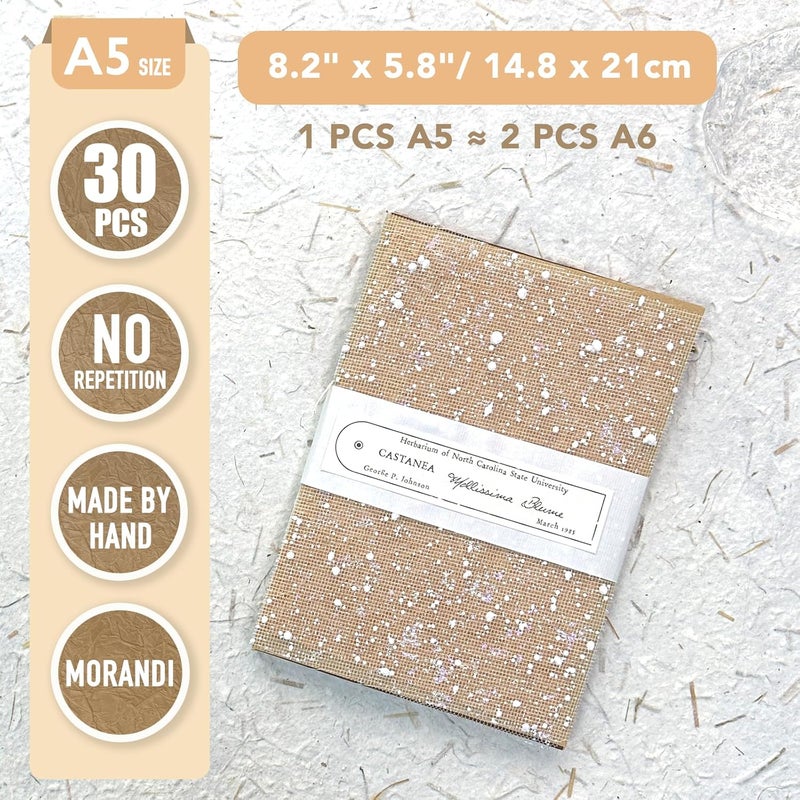 Aromoty 30Pcs Unique Handmade Textured Scrapbook Paper&Mesh Fabric set - A5 sheet Craft Mulberry Special Rice Paper Mix for Scrapbooking Junk Journaling Supplies Card Collage DIY Materials, 5.8x8.2 inches - Image 4